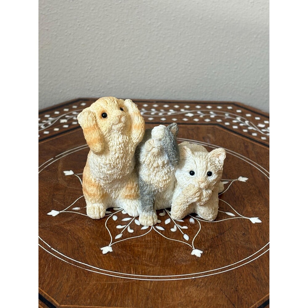 Vintage Stone Critters Kittens Resin Figurine ‘Hear, See, Speak No Evil’